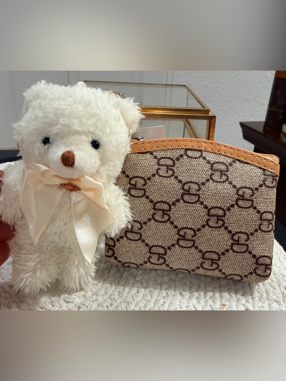 Plush Bear Keychain with Beige or Blue Iconic Monogram Pouch- NEW ❣️ - Picture 4 of 11